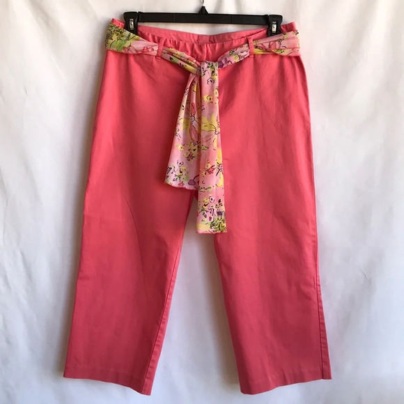 George peach stretch crop pants with scarf belt - Picture 1 of 6